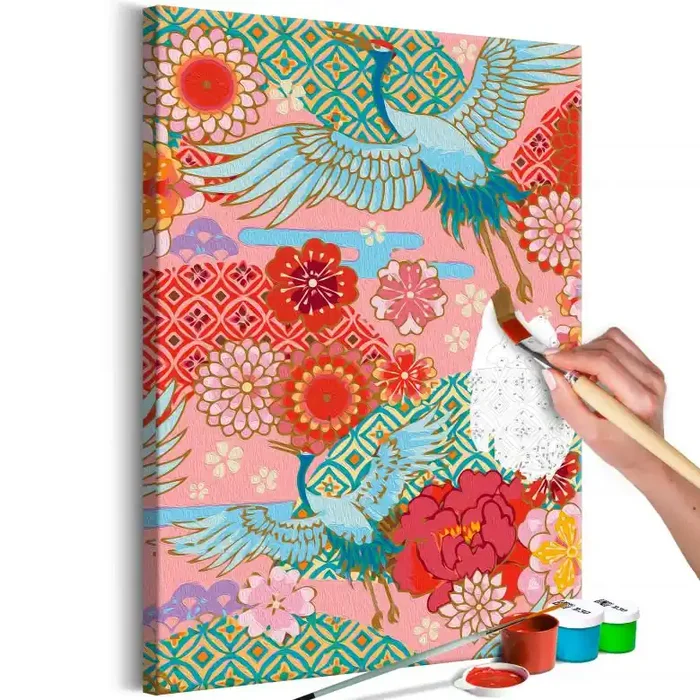 Malen nach Zahlen Leinwandbild – Federkräne – 40×50 cm – mit Keilrahmen – bespannt