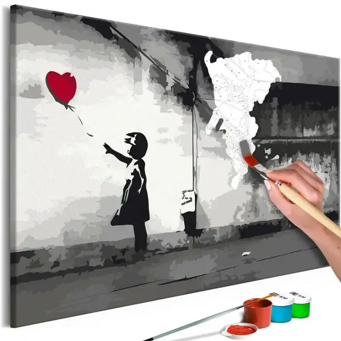 Malen nach Zahlen Leinwandbild – Flüchtige Liebe (Banksy) – 50×40 cm – mit Keilrahmen – bespannt