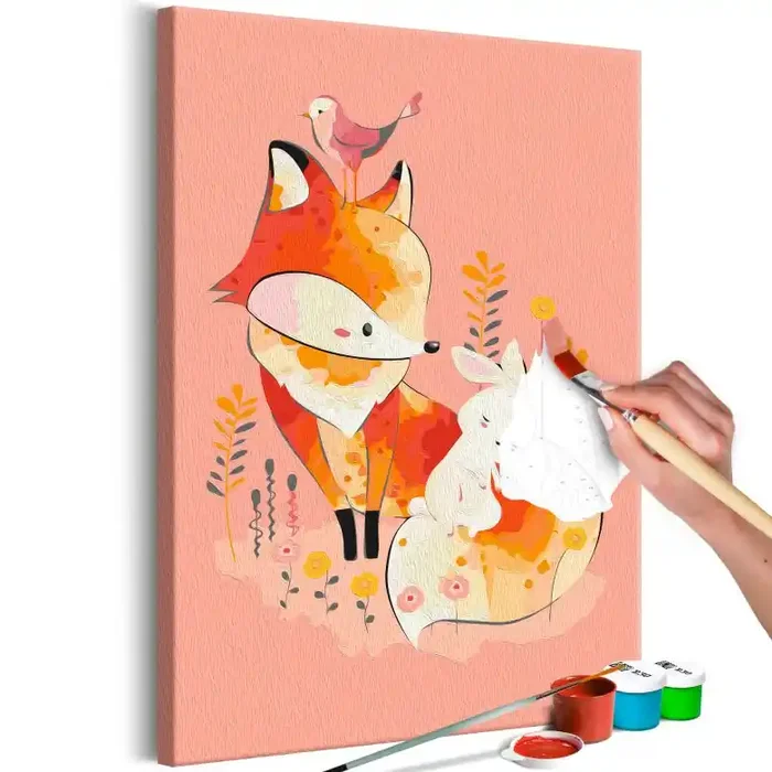 Malen nach Zahlen Leinwandbild – Fuchs und Kaninchen – 40×50 cm – mit Keilrahmen – bespannt