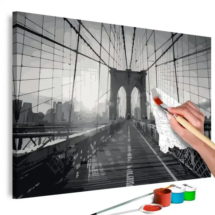 Malen nach Zahlen Leinwandbild – New Yorker Brücke – 50×40 cm – mit Keilrahmen – bespannt