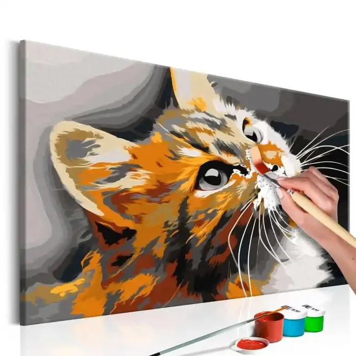 Malen nach Zahlen Leinwandbild – Rote Katze – 50×40 cm – mit Keilrahmen – bespannt