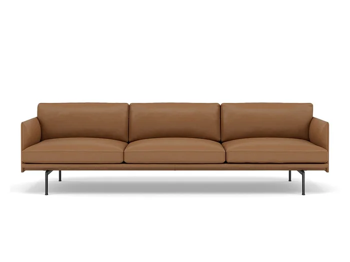 Muuto Outline 3 1/2-Sitzer-Sofa – Cognac-raffiniertes Leder / Schwarzes Gestell Entworfen von Anderssen & Voll
