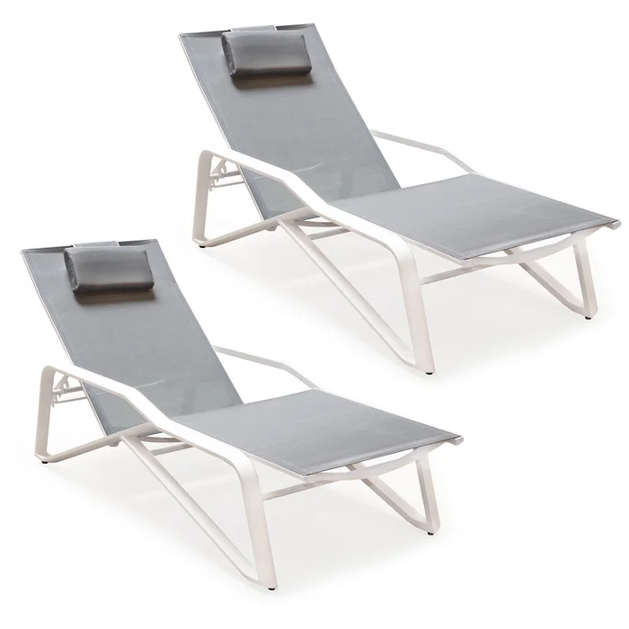 osoltus 2er Set VIDA Sonnenliege Gartenliege mit Kissen Alu weiß verstellbar