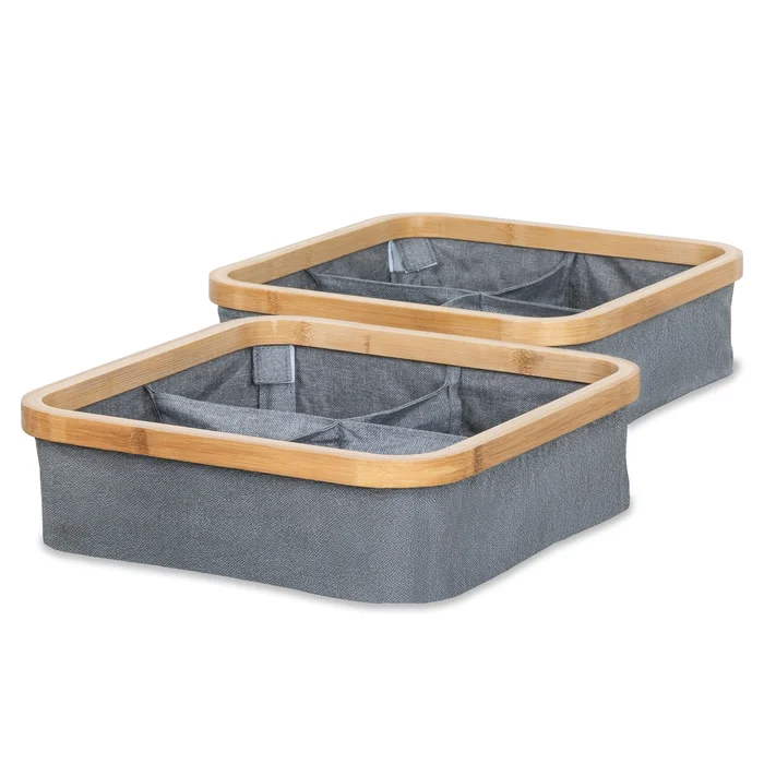osoltus 2x Regal Box Badezimmer Nelson Bambus Aufbewahrungskorb grau 4 Fächer