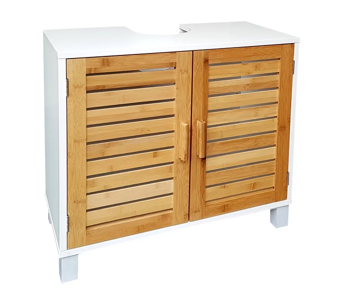 osoltus Bad Waschbecken Unterschrank Kopenhagen Bambus Holz weiss