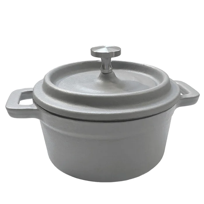 osoltus Mini Cocotte Bratentopf klein – Gusseisen ofenfest 10cm hellgrau