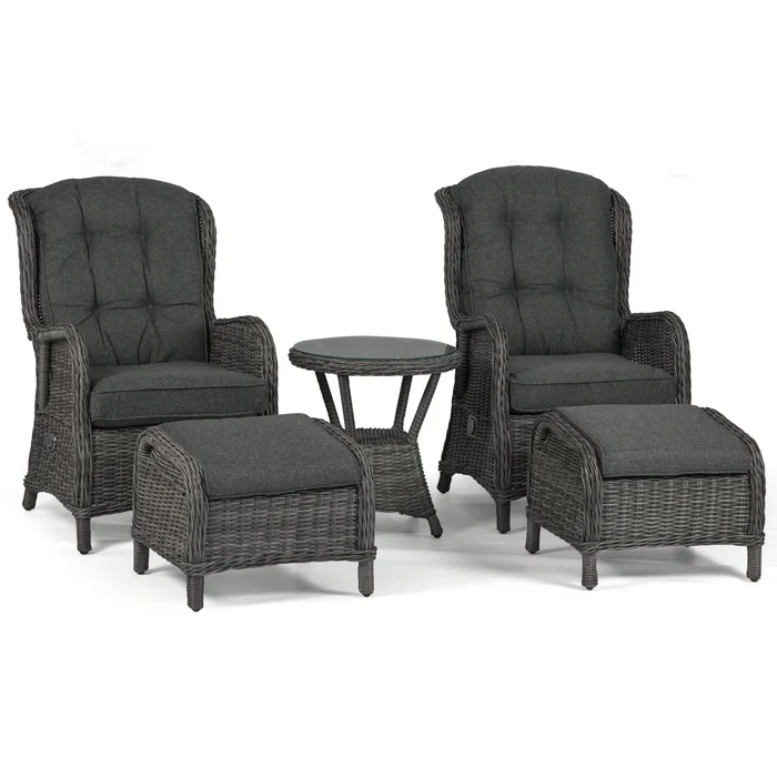 osoltus Sandy Stone Set Alu Korbsessel Ohrensessel anthrazit verstellbar 5 tlg.