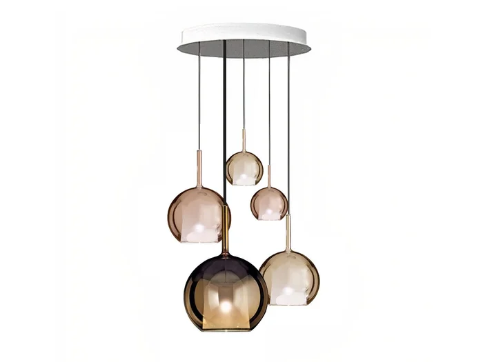 Penta Glo Multiple Composition 5 Pendelleuchte – Weißer Betthimmels Entworfen von Carlo Colombo