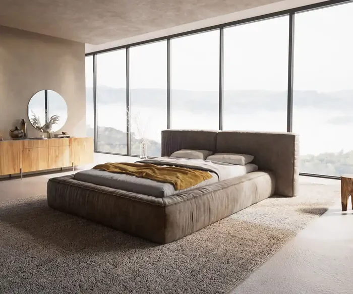 Polsterbettgestell Coperti 140×200 cm Mikrofaser Taupe Vintage