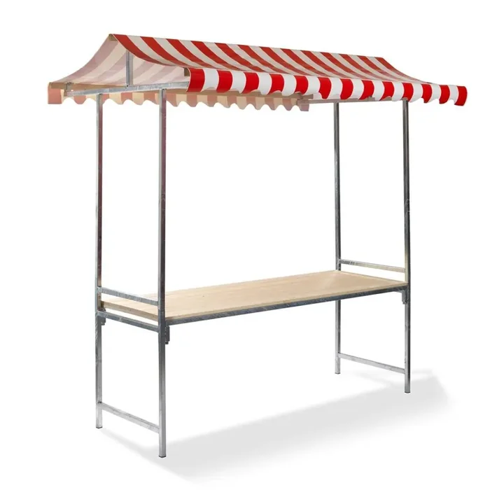 Professional Marktstand rot-weiß, feuerbeständige PVC Plane, Fichtenholz, 200x151x232cm (BxTxH)
