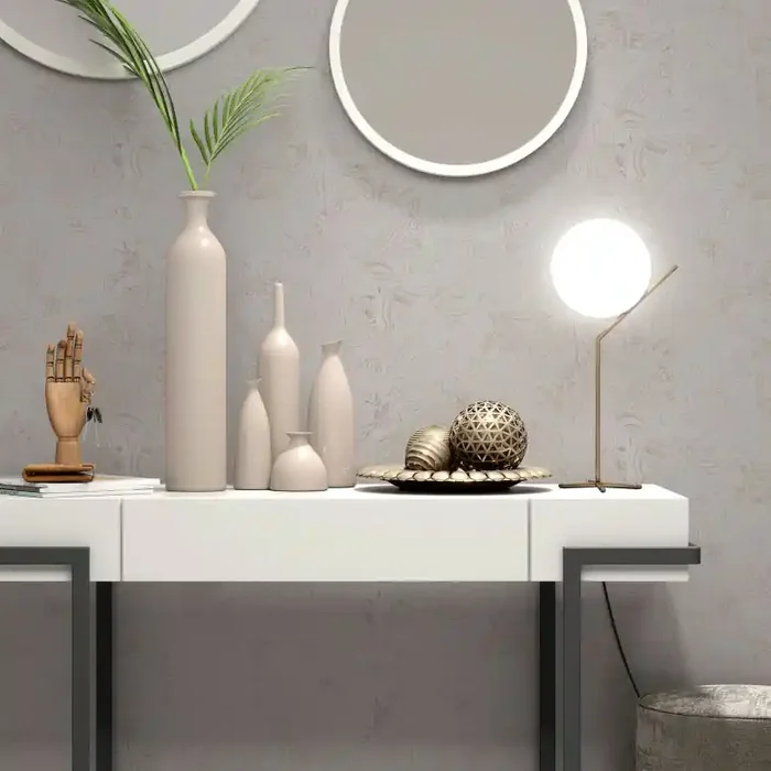 PVC-freie grafische Vliestapete mit Marmoroptik und Metallic-Effekt in taupe