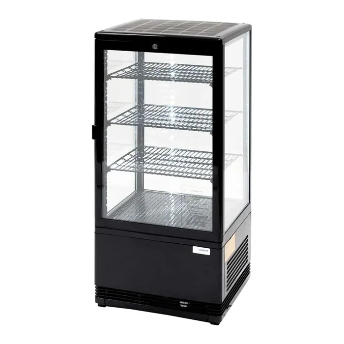 Refrigerated showcase with LED interior lighting, 78 liters, black, dimensions 428 x 386 x 960 mm (WxDxH)