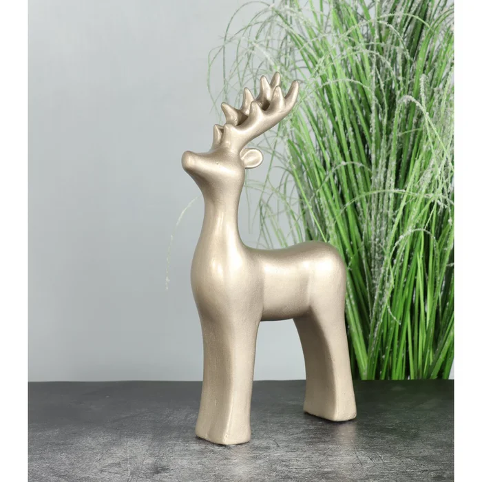 Rentier-Figur aus Keramik, 19 x 9 x 40 cm, champagne – Deko für Weihnachten und Winterzeit