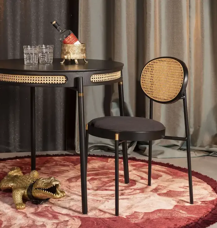 Retro Esszimmerstuhl 2er Set Rattan Don‘t Stop The Webbing Schwarz Buche