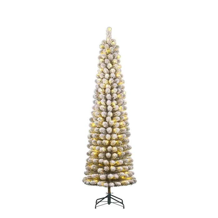 Schmaler künstlicher Weihnachtsbaum von Charlton mit warmweißer LED-Beleuchtung – H215 x Ø56 cm – Grün gefrostet