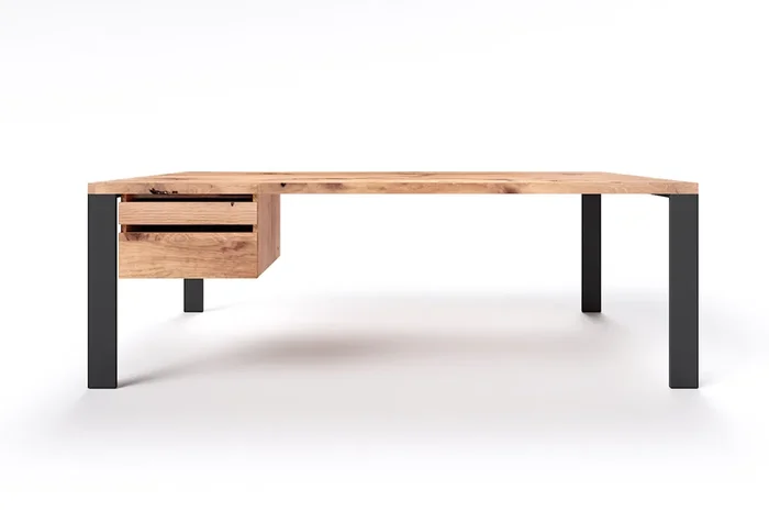 Schreibtisch Holz massiv Alte Eiche mit Stahlfüßen Hartok 10