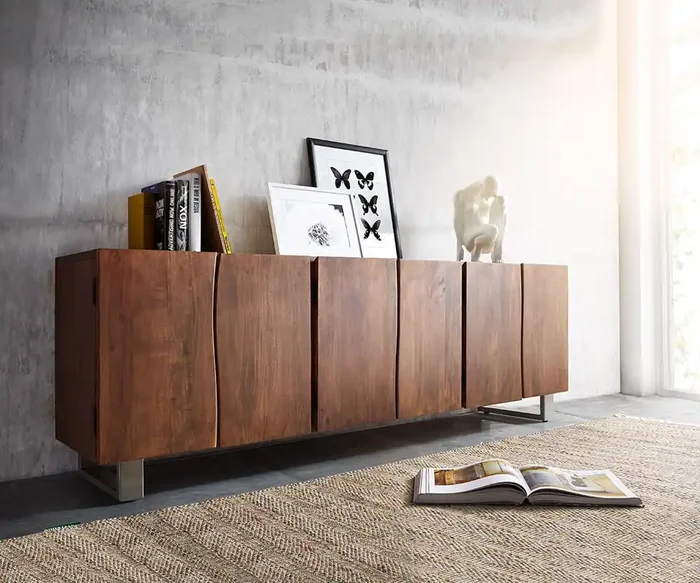 Sideboard Live-Edge 220 cm Akazie Braun massiv 6 Türen