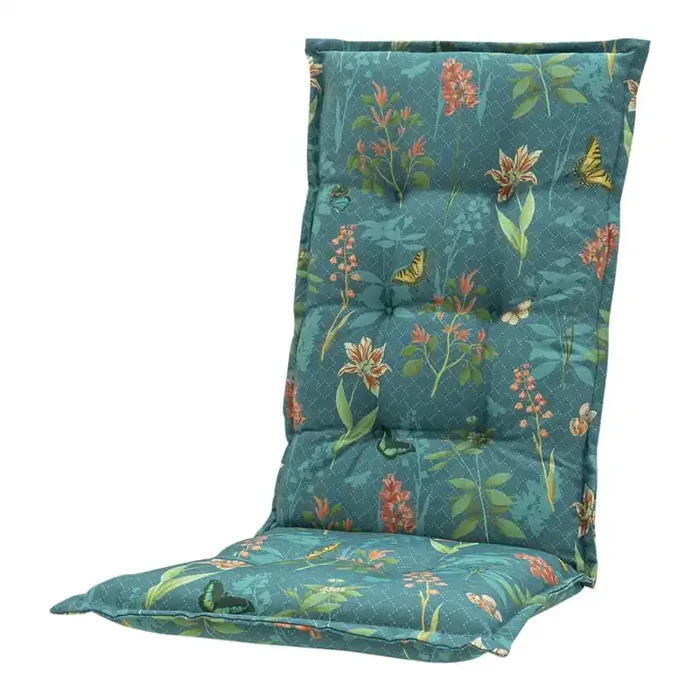 Sitzauflage für Stuhl mit hoher Rückenlehne in Blau mit Blumendruck