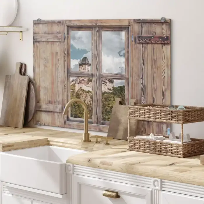 Spritzschutz 3D Holzfenster – Burg Karlstein