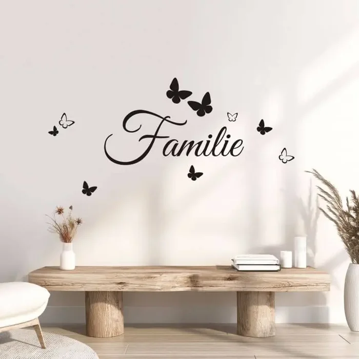 Spruch Wandtattoo Familie mit Schmetterlingen Wohnzimmer Wandtattoo