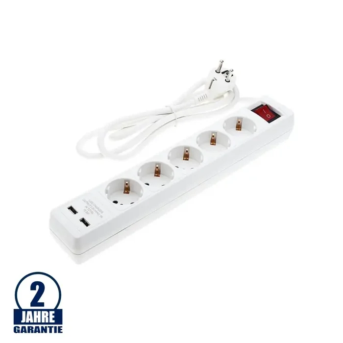 Steckdosenleiste 5-fach 1,5m Kabel 16A mit Schalter u. USB-Anschluss