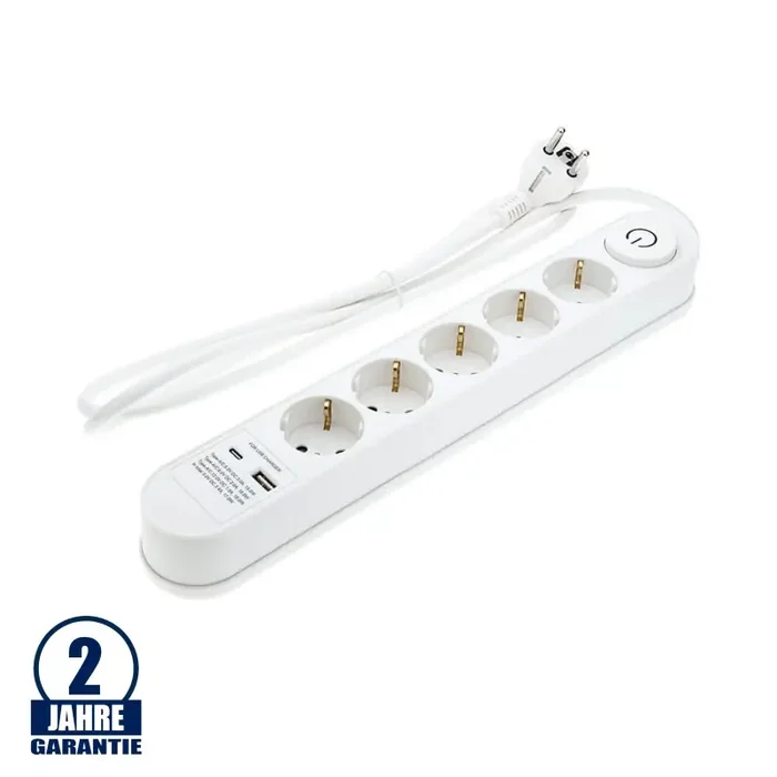 Steckdosenleiste PREMIUM 5-fach 1,5m Kabel 16A mit Schalter u. USB-Anschluss