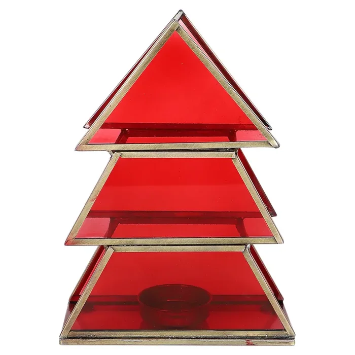 Teelichthalter Christbaum 17cm Rot aus Glas als Weihnachtsdeko Finse