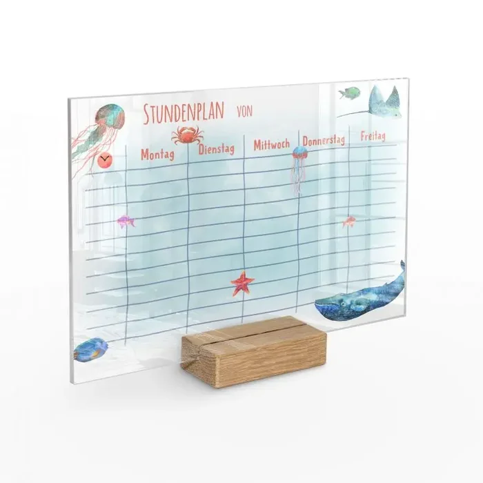 Tischaufsteller zum Beschriften – Stundenplan Meerestiere – transparent – 30×20 cm