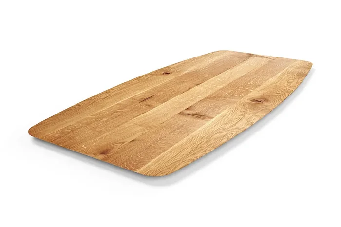 Tischplatte Tonnenform Eiche mit Schweizer Kante 3cm Ast