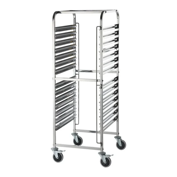 Tray trolley made of stainless steel, suitable for 14 x GN 1/2, 590 x 670 x 1735 mm (WxDxH)