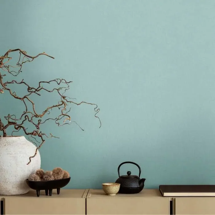 Unitapete in Leinenoptik Hellblau – Strukturtapete sanfte Eleganz