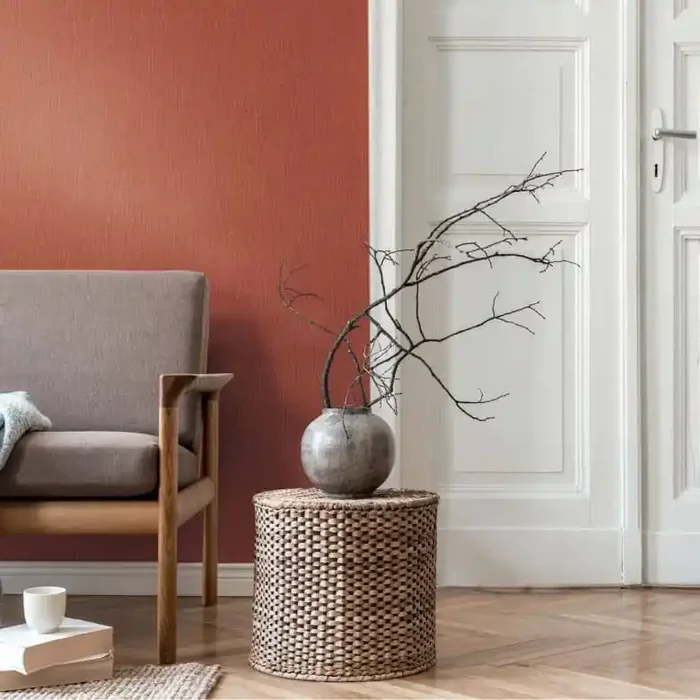 Unitapete Leinenstruktur Terrakotta Orange – Vliestapete textilartig matt