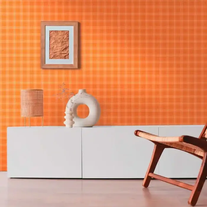 Vintage Karo-Tapete Orange Weiß – Retro-Mustertapete karriert – Vliestapete modern