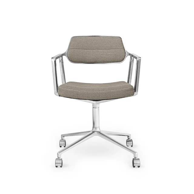 Vipp 453 Swivel Drehstuhl mit Rollen Aluminium/ Dark Sand Textil