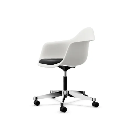 Vitra Eames Plastic PACC Office Chair M. Sitz Gepolstert und Drehbar Schwarz/ Weiß