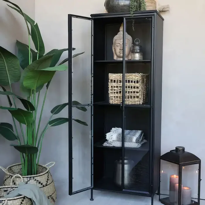 Vitrine Purist Vintage Industrial Metall/Glass Schwarz 180