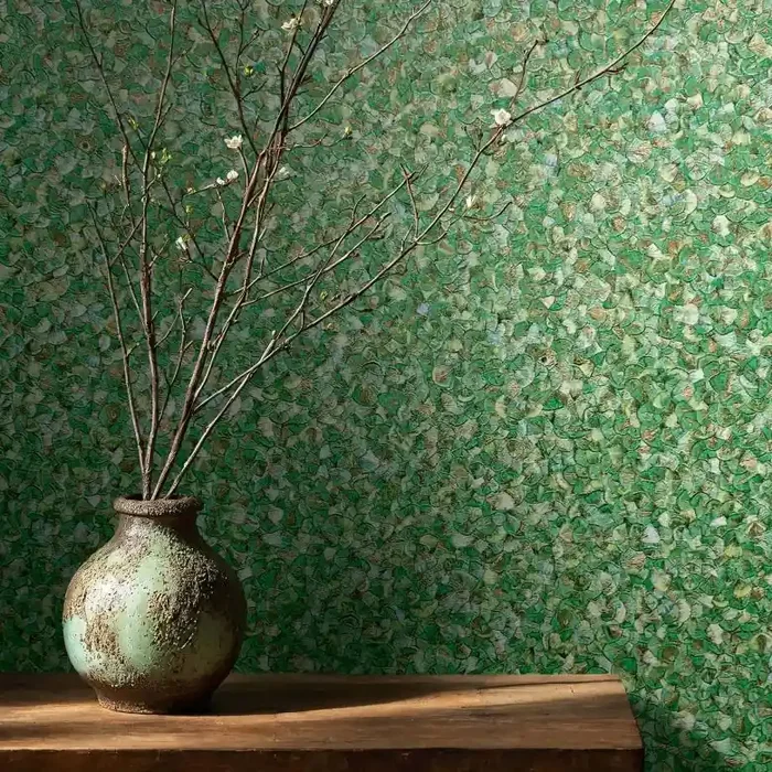 Vliestapete Blattmotiv Uni Klassisch in Grün , Lounge