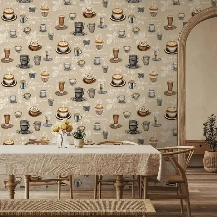 Vliestapete Kaffenmotiv Grafisch Modern matt in Beige