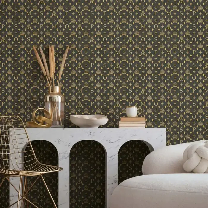 Vliestapete Kronen, Rauten Grafisch Designer matt in Schwarz