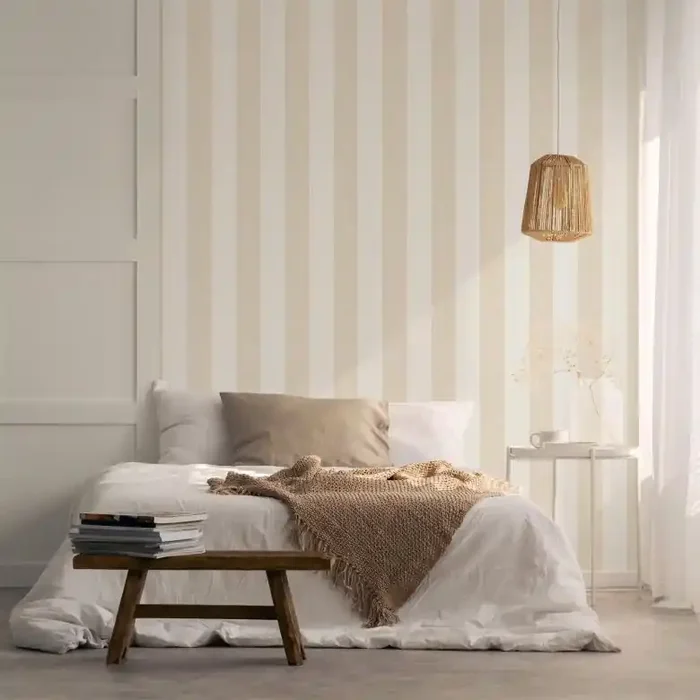 Vliestapete mit Blockstreifen weiß, beige Struktur