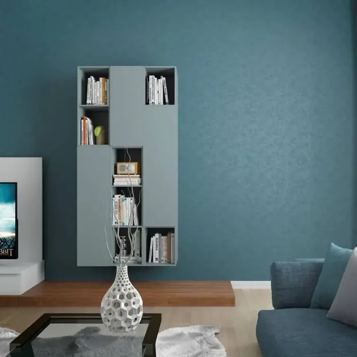 Vliestapete mit moderner einfarbiger Optik und Struktur in blau, grün Uni