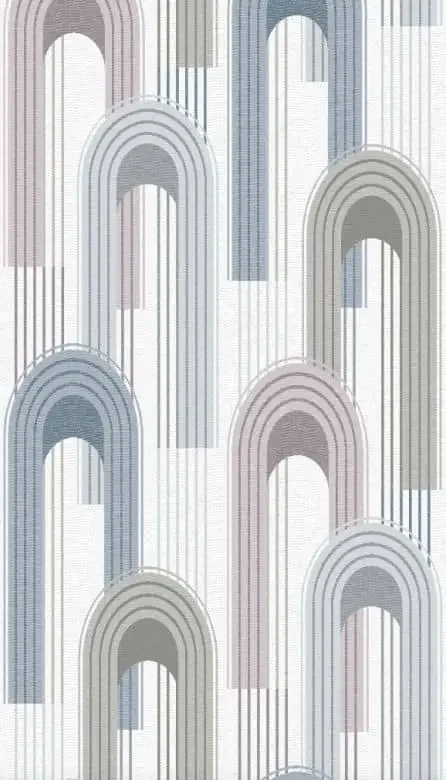 Vliestapete mit Rundbogen Motiv in grau, beige, blau Grafisch