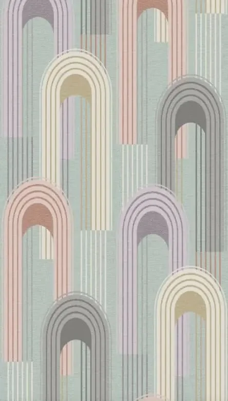Vliestapete mit Rundbogen Motiv in grün, beige Grafisch