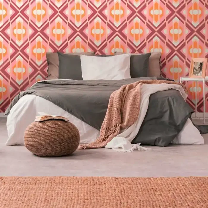 Vliestapete Retro-stil Orange Rosa – Abstrakte Mustertapete – Vintage Tapete