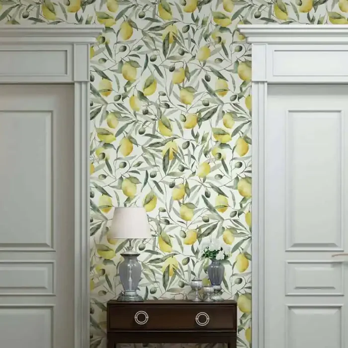Vliestapete Zitronen, Blätter Floral Natur matt in Weiß