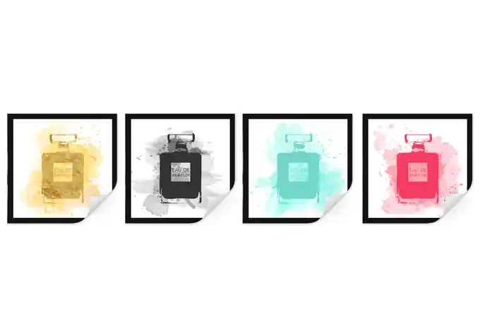 Wallprint W – Eau de Parfum Aquarell Bunt (4-teilig)