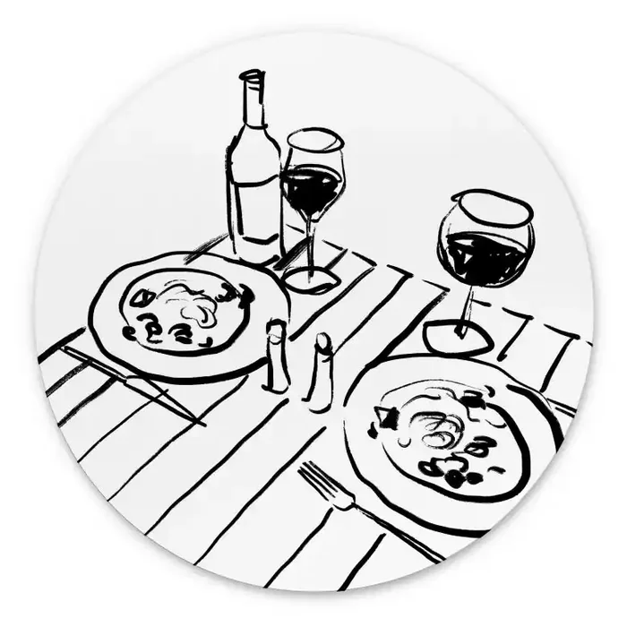 Wandbild Stillleben-Dinner mit Wein – Treechild – Alu-Dibond Rund