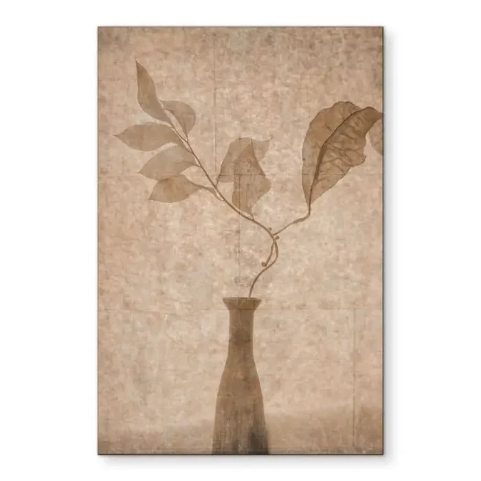 Wandbild Stillleben mit herbstlichen Blättern in Beige – Tokarev – Alu-Dibond