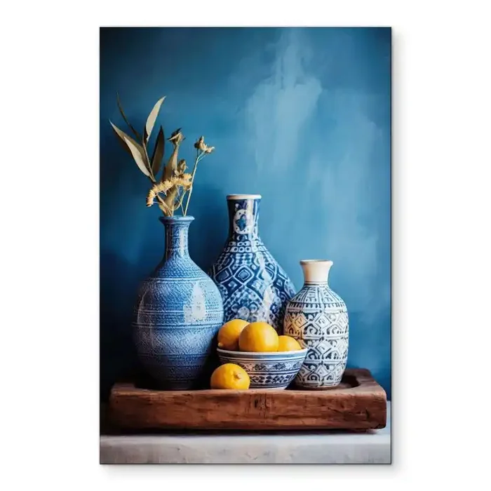 Wandbild Stillleben mit Vasen und Zitronen – Treechild – Alu-Dibond