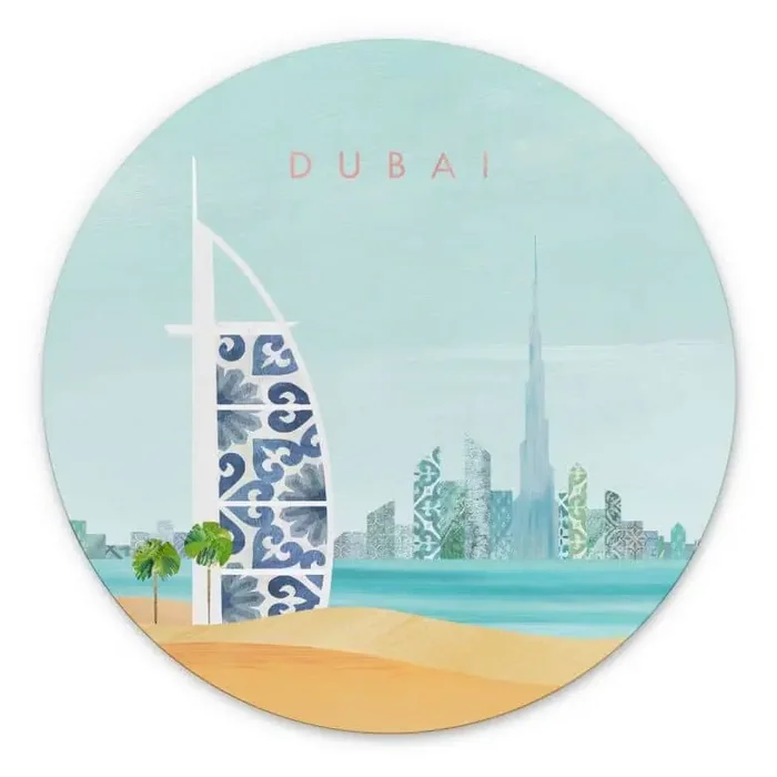 Wandbild Strand von Dubai – Burj Al Arab – Rivers – Alu-Dibond Rund